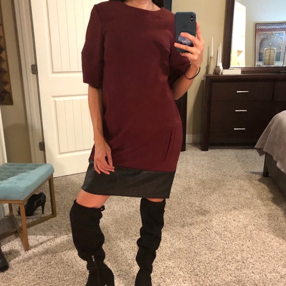 Banana Republic | maroon dress | faux leather trim - Picture 4 of 6